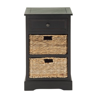 Farmhouse Wooden Chest with Wicker Basket Drawers Black - Olivia & May