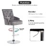 Artloge 1PC Velvet Bar Stool Swivel Adjustable Height Lion Head Tufted Back Grey Modern - 4 of 4