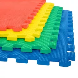4-Pack of Interlocking EVA Foam Floor Tiles with Border Pieces - Great for Use as a Play Mat or Home Exercise Flooring by Stalwart (Multicolored)