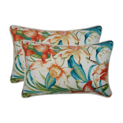 2pk Botanical Glow Tiger Lily Rectangular Outdoor Throw Pillow Blue - Pillow Perfect