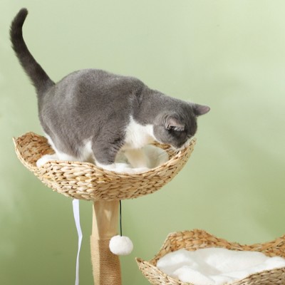 Cream White 37" Cat Tree with Wooden Posts and Cushions