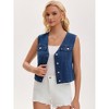 INSPIRE CHIC Women's Denim V Neck Western Button Up Sleeveless Cropped Jean Waistcoat - 2 of 4