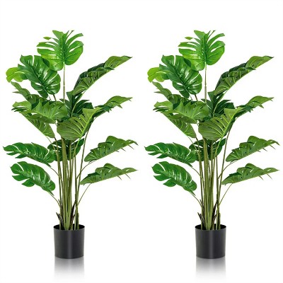 Dracelo 2 Pieces 5 Feet Artificial Monstera Tree Set with Plastic Nursery Pot for Porch and Office