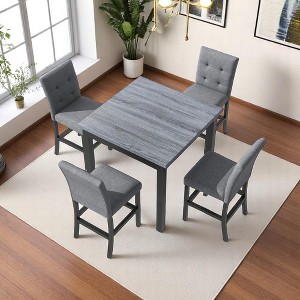 5-Piece Counter Height Dining Set, Square Rubberwood Table and 4 Upholstered High-Back Chairs for Kitchen or Dining Room - 1 of 4