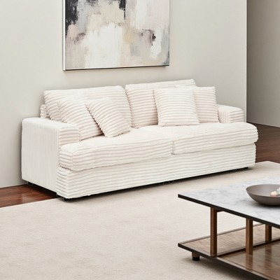 79.3" Corduroy 3-Seater Sofa with 4 Matching Pillows & Spring Upholstered Cushioning