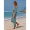 EXLURA Women's 2025 Summer Jumpsuits Casual Dressy One Piece Deep V Neck Batwing Short Sleeve Wrap Waist Romper with Pockets - 3 of 4