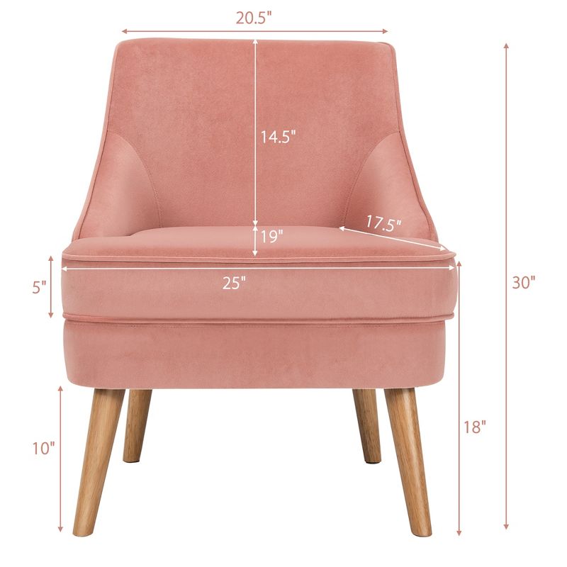 Costway Accent Chair Velvet Upholstered Single Sofa with Rubber Wood Legs Pink\Green\Grey, 3 of 11