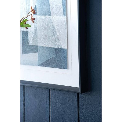 Set of 2 Blue Geometric Abstract Canvas Prints with Black Frames