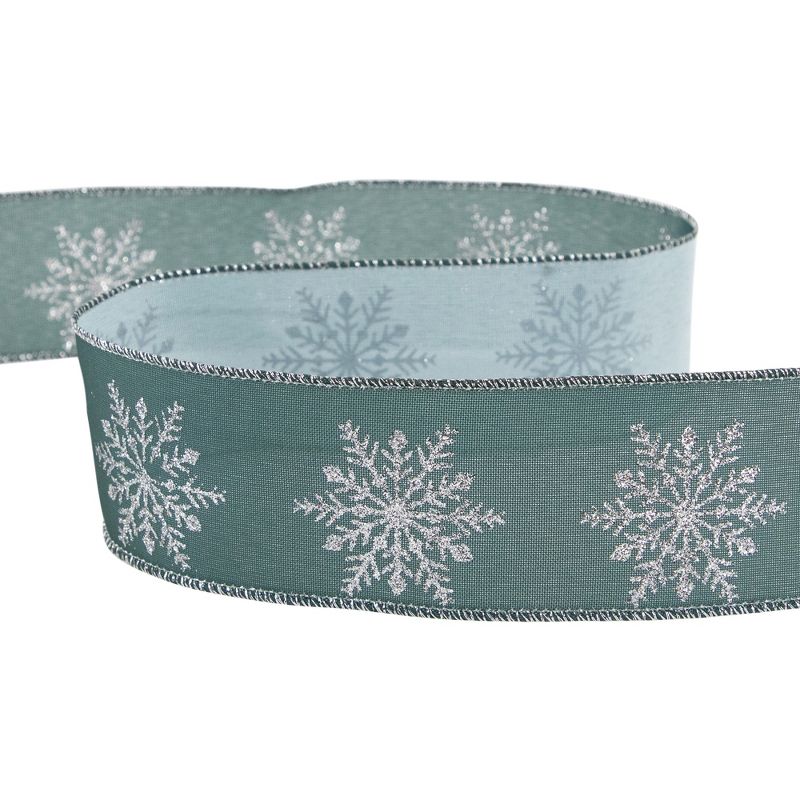 Northlight Green with Glitter Snowflakes Wired Craft Christmas Ribbon 2.5" x 10 Yards, 5 of 8
