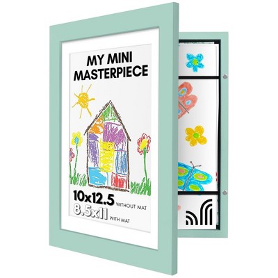 Kids Artwork Frame Changeable (Seafoam Green) - Holds 100 Art Pieces - 8.5x11 Letter Size with Mat or 10x12.5 Without Mat - My Mini Masterpiece
