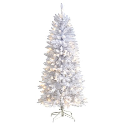 Slim White Artificial Christmas Tree with Warm White LED Lights & Branches – Sleek Seasonal Holiday X-Mas Glow