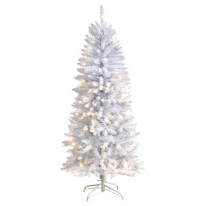 Slim White Artificial Christmas Tree with Warm White LED Lights & Branches – Sleek Seasonal Holiday X-Mas Glow - 1 of 4