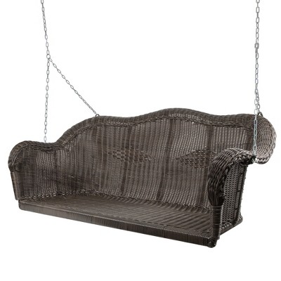 Chocolate Brown Hand-Woven Resin Wicker Porch Swing with Chain