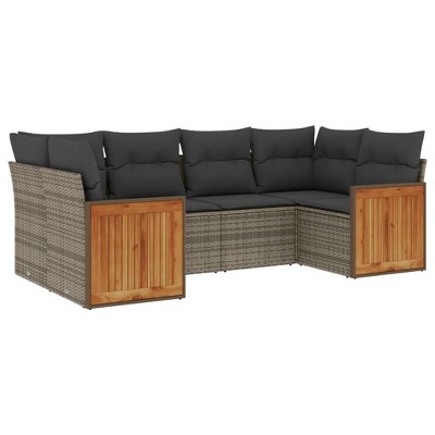 vidaXL 6 Piece Patio Sofa Set with Cushions Gray Poly Rattan