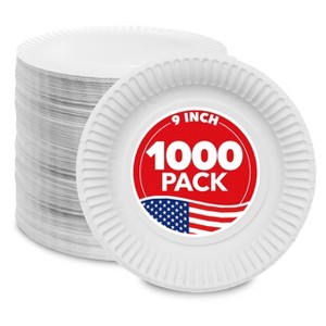 Stock Your Home 9-Inch Disposable Paper Plates Uncoated, White (1000 Count) - 1 of 4