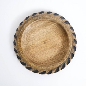 SEVOBAL Serving Platters Handcrafted Wooden Serving with Black Resin Accent, Functional Art Piece for Modern Living, Dining, Brown, 12"*12"*2" - 1 of 4
