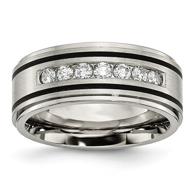 Black Bow Jewelry Men's 9mm Titanium & Enamel 1/2ctw Diamond Ridged Standard Fit Band