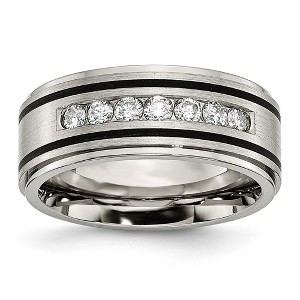 Black Bow Jewelry Men's 9mm Titanium & Enamel 1/2ctw Diamond Ridged Standard Fit Band - 1 of 4