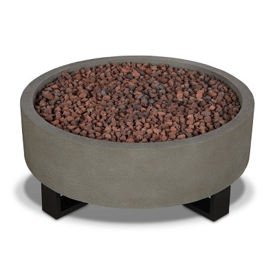 Idledale Round Gray Gas Fire Pit with Black Steel Base