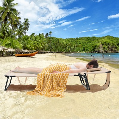 Beige Adjustable Folding Outdoor Chaise Lounge with Cushions