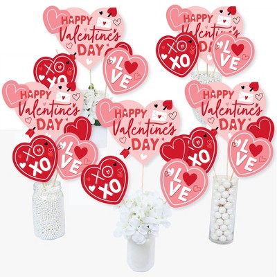 Big Dot of Happiness Happy Valentine's Day - Valentine Hearts Party Centerpiece Sticks - Table Toppers - Set of 15