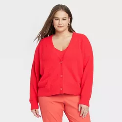 Women's Plus Size Fuzzy Cardigan - A New Day™ Red 4X