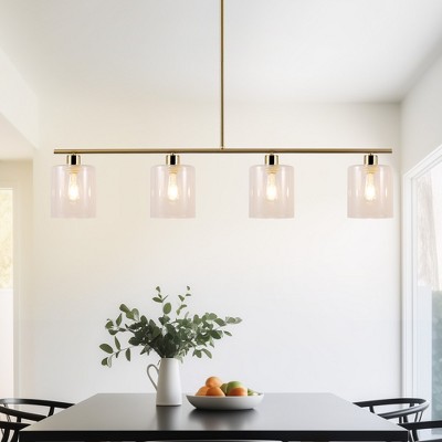 DORESshop Modern 3/4 Light Gold Kitchen Island Pendant Light , Retro Industrial Linear  Ceiling Lights with Clear Glass Shade for Kitchen