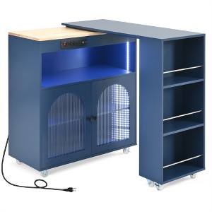 OUTSUPPLY Kitchen Island With Extended Table, Kitchen Island with a Storage Compartment and Side 3 Open Shelves - 1 of 4