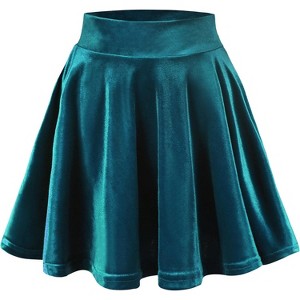 Women's Vintage Velvet Skater Skirt - Stretchy Flared Mini A-Line Skirt Blue - 1 of 4