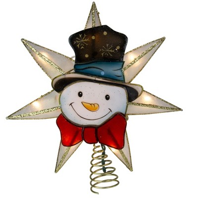 Kurt S. Adler 10" Lighted Gold Star and Snowman Christmas Tree Topper - Clear Lights