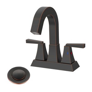 Bathroom Sink Faucet Oil Rubbed Bronze 2-Handle 4 Inch Centerset Bathroom Sink Faucet, Sink Drain and 2 Supply Lines Included, Modern Vanity Faucet - 1 of 4