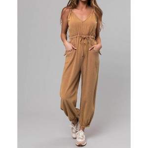 Women's Washed Drawstring Sleeveless Jumpsuit - ee:some - 1 of 4