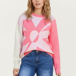Anna-Kaci Women's Bold Graphic Floral Pattern Knit Sweater with Soft Crew Neckline and Relaxed Long Sleeve Pullover Fit - 1 of 4