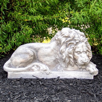 Gray Polyresin 22.5" Outdoor Lying Lion Garden Statue