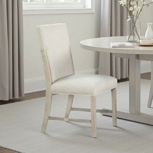 Royal Hampton Side Dining Chair Set of 2, Natural Brown Solid Wood, Soft White Fabric - 1 of 4