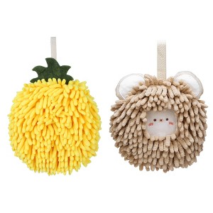 REGALWOVEN 2 Pcs Comfortable Soft Absorbent Chenille Ball Fuzzy Hand Towels - 1 of 4