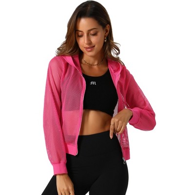 INSPIRE CHIC Women's Zip Up Long Sleeve Mesh Sheer Hoodie Bomber Jackets