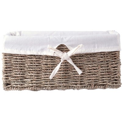 Coastal Charm Rectangular Seagrass Storage Basket with White Liner