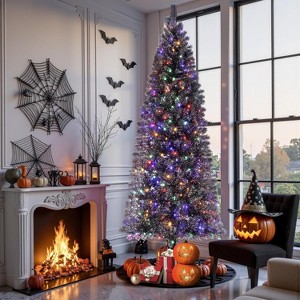 Artificial Halloween Christmas Tree with Sturdy Metal Stand & Realistic Branch Tips, Slim Skinny Xmas Holiday Decoration - 1 of 4
