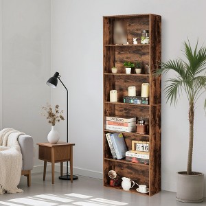 6 Tier Wood Bookcase, 71" Tall Freestanding Bookshelf, Floor Standing Open Display Rack, Storage Book Shelf for Living Room Home Office - 1 of 4