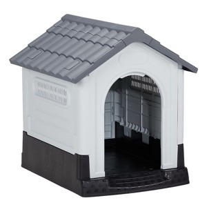 BENCMATE Pet Crates and Houses All-Weather Dog House, Elevated PVC Shelter with Ventilation for Indoor and Outdoor Use, Gray, 32.7"*10.4"*24.6" - 1 of 4