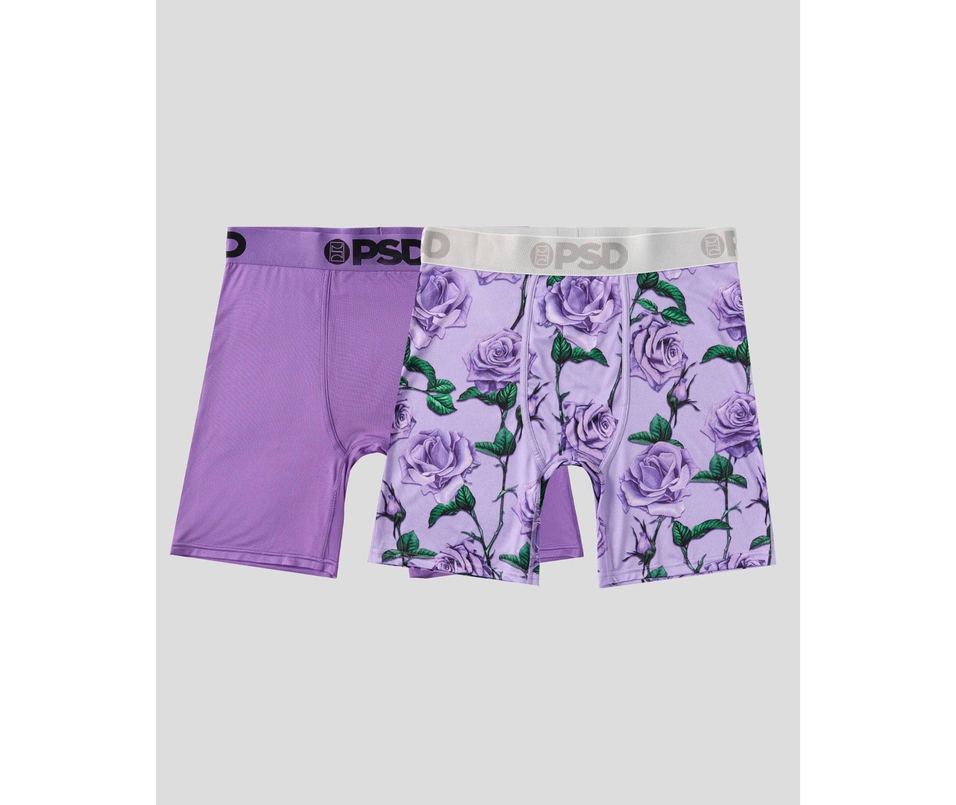 PSD Men's Purple Roses Print Briefs 2pk - Lavender Roses/Purple L