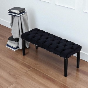 Mshliw Velvet Upholstered Tufted Bench Ottoman, Elegant Dining Bench Bedroom Footrest Accent Bench with Wooden Legs for Entryway or Living Room - 1 of 4