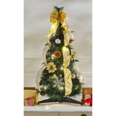 BrylaneHome Fully Decorated Pre-Lit 2' Pop-Up Tabletop Christmas Tree - Silver Gold