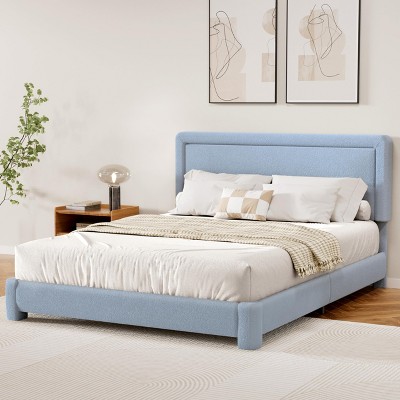 Vipbear Boucle Bed Frame,Upholstered Bed Frame With Headboard, Surface Cover Soft Cloud Bed Frame Easy Assembly, No Box Spring Required