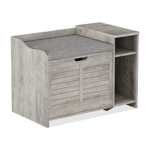 Cat Litter Box Enclosure with Top Opening & Cushion, Wooden Cat Washroom Furniture with Storage – 23" L x 19" W x 16" H, Grey - 1 of 4