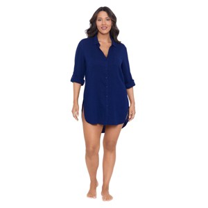 Trimshaper Women's Button Down High-Low Beach Shirt - 1 of 3