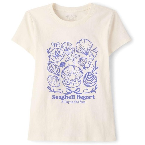 The Children's Place Girls Short Sleeve Seashells Graphic Tee Cream M (7/8)