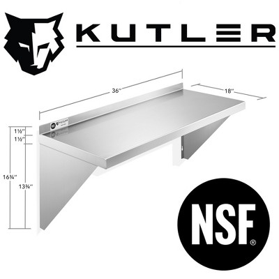 KUTLER 18" x 36" Stainless Steel Kitchen Wall Shelf with Backsplash