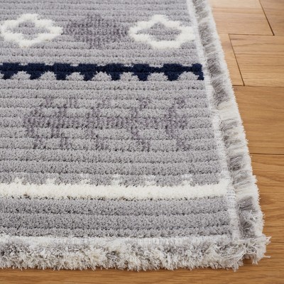 Gray and Navy Rectangular Synthetic Hand-knotted Area Rug, 4' x 6'